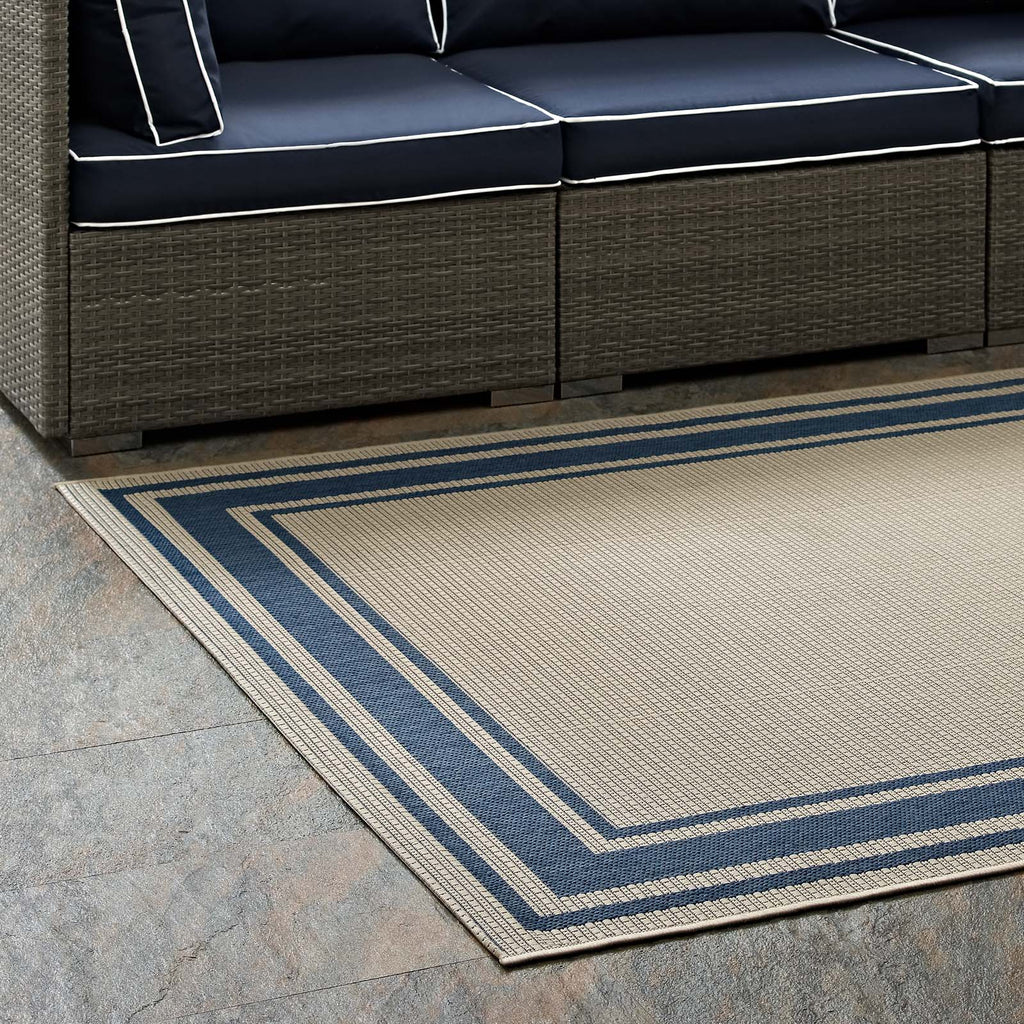 Rim Solid Border 8x10 Indoor and Outdoor Area Rug in Blue and Beige