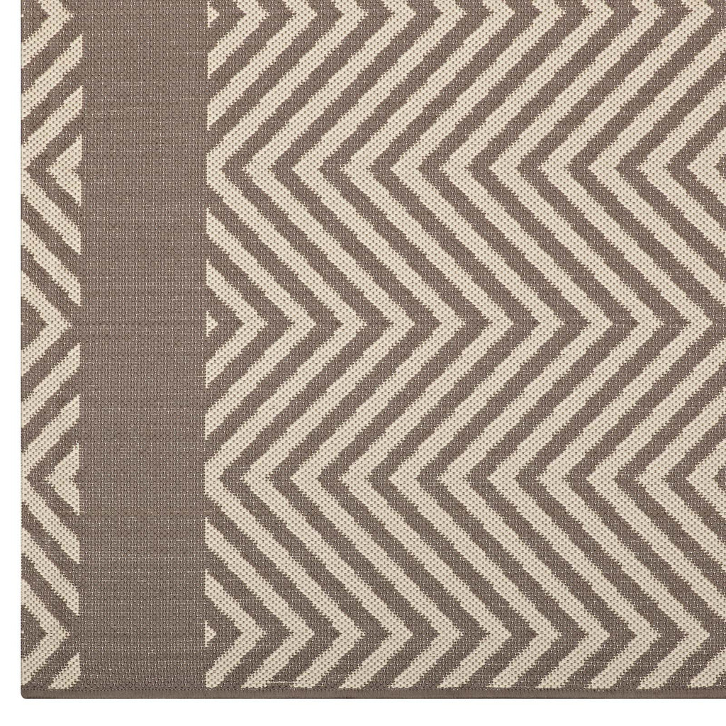 Optica Chevron With End Borders 5x8 Indoor and Outdoor Area Rug in Light and Dark Beige