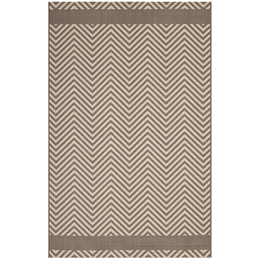 Optica Chevron With End Borders 8x10 Indoor and Outdoor Area Rug in Light and Dark Beige