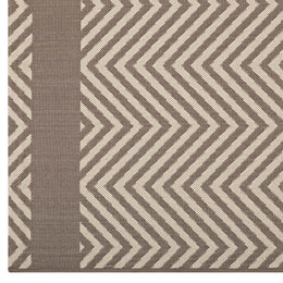 Optica Chevron With End Borders 8x10 Indoor and Outdoor Area Rug in Light and Dark Beige