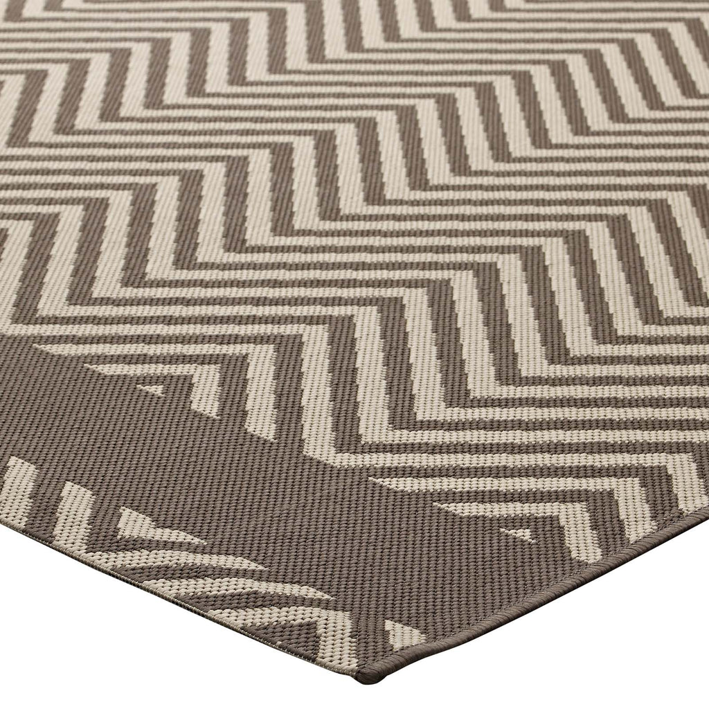 Optica Chevron With End Borders 8x10 Indoor and Outdoor Area Rug in Light and Dark Beige