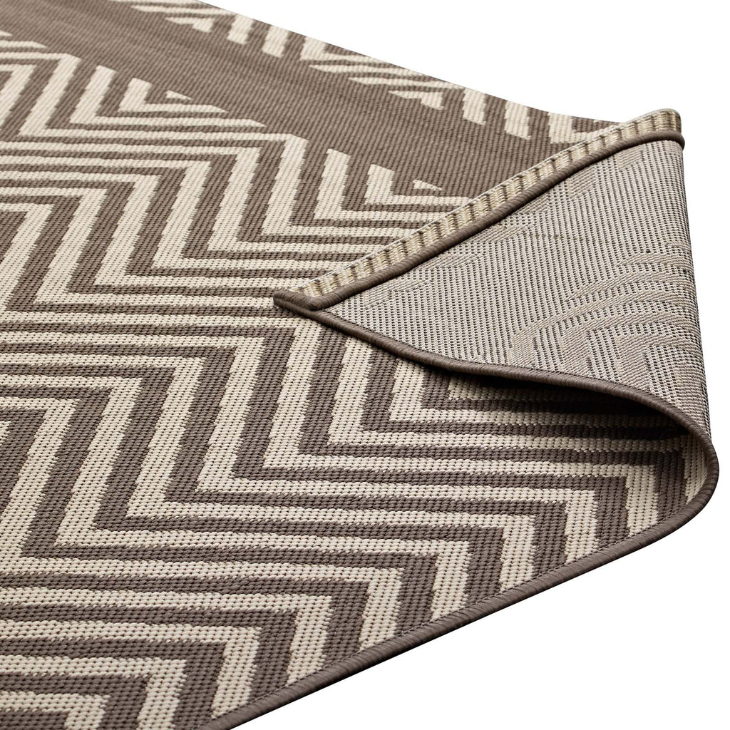 Optica Chevron With End Borders 8x10 Indoor and Outdoor Area Rug in Light and Dark Beige