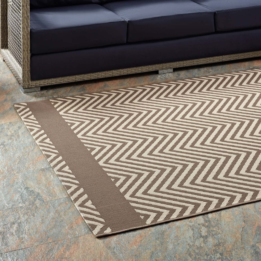 Optica Chevron With End Borders 8x10 Indoor and Outdoor Area Rug in Light and Dark Beige