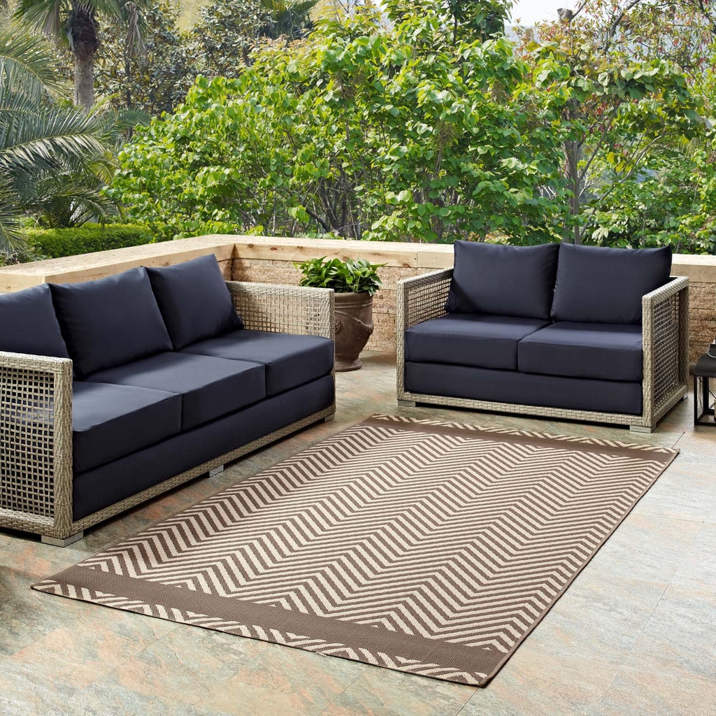 Optica Chevron With End Borders 8x10 Indoor and Outdoor Area Rug in Light and Dark Beige