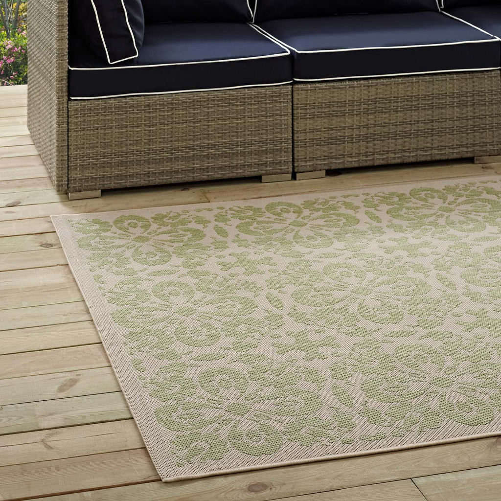 Ariana Vintage Floral Trellis 5x8 Indoor and Outdoor Area Rug in Light Green and Beige
