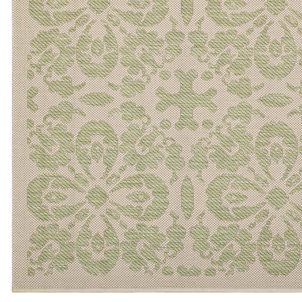 Ariana Vintage Floral Trellis 8x10 Indoor and Outdoor Area Rug in Light Green and Beige