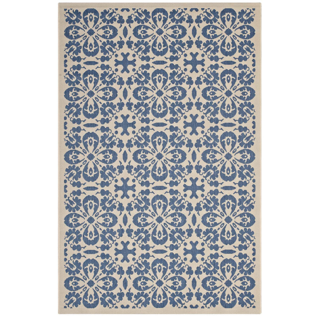 Ariana Vintage Floral Trellis 5x8 Indoor and Outdoor Area Rug in Blue and Beige