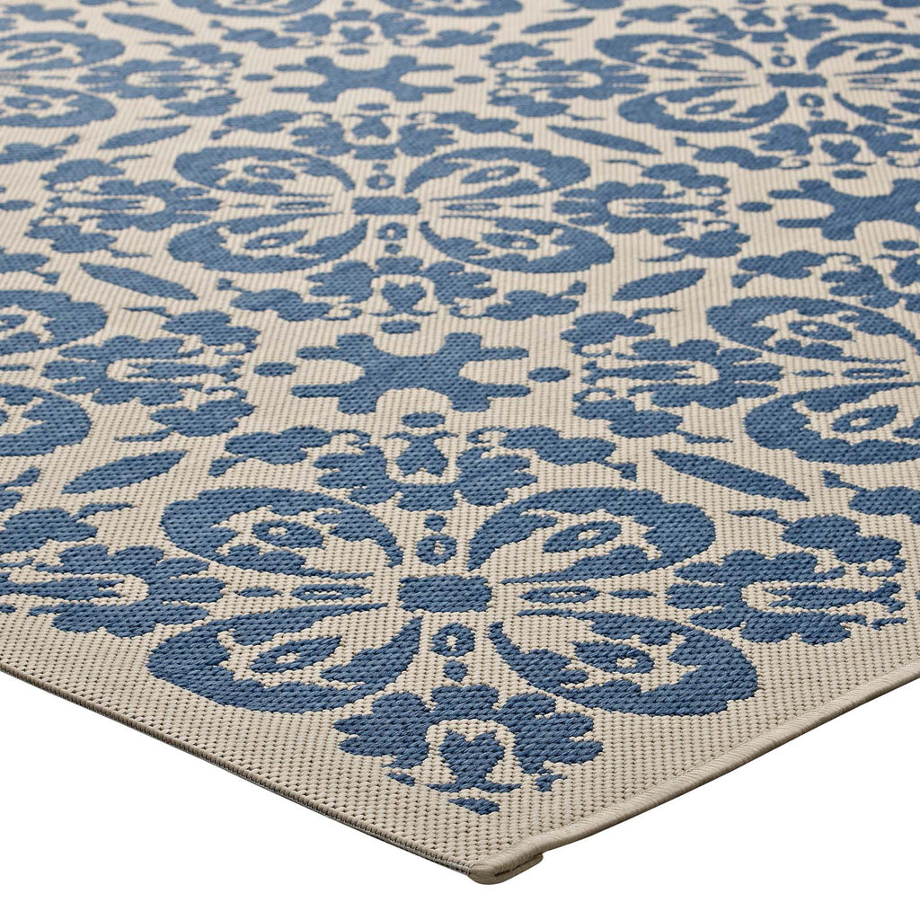 Ariana Vintage Floral Trellis 8x10 Indoor and Outdoor Area Rug in Blue and Beige