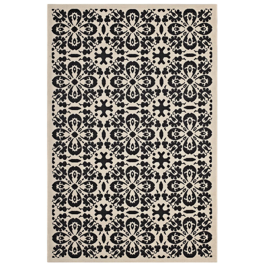 Ariana Vintage Floral Trellis 8x10 Indoor and Outdoor Area Rug in Black and Beige