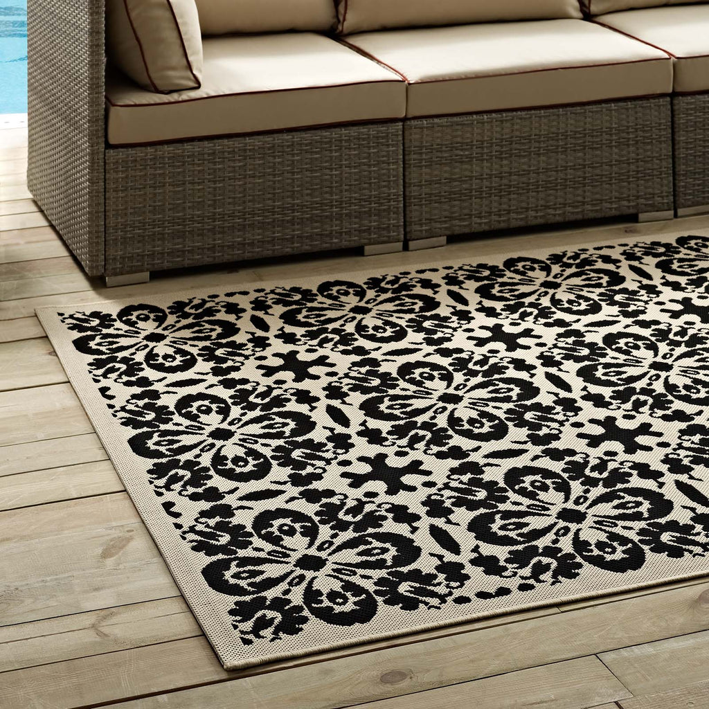 Ariana Vintage Floral Trellis 8x10 Indoor and Outdoor Area Rug in Black and Beige
