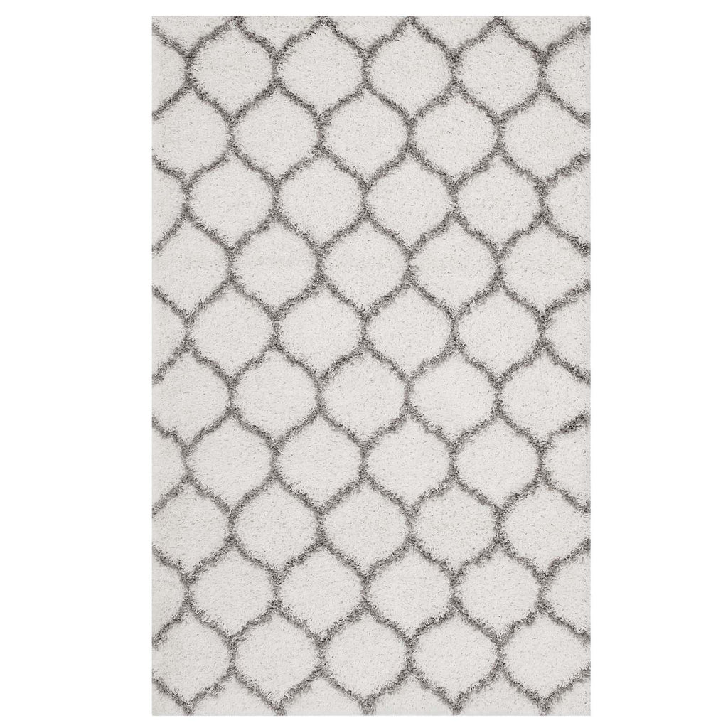 Solvea Moroccan Trellis 5x8 Shag Area Rug in Ivory and Gray