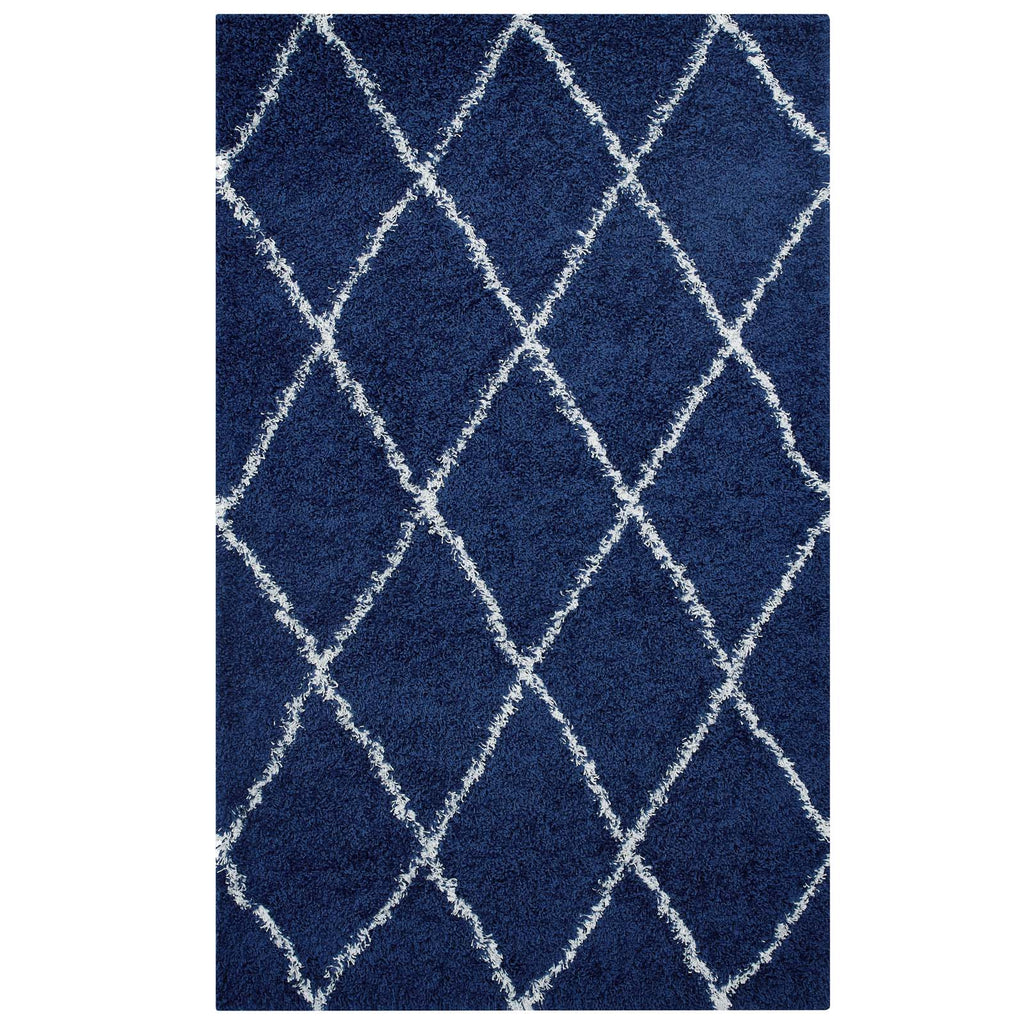 Toryn Diamond Lattice 5x8 Shag Area Rug in Navy and Ivory