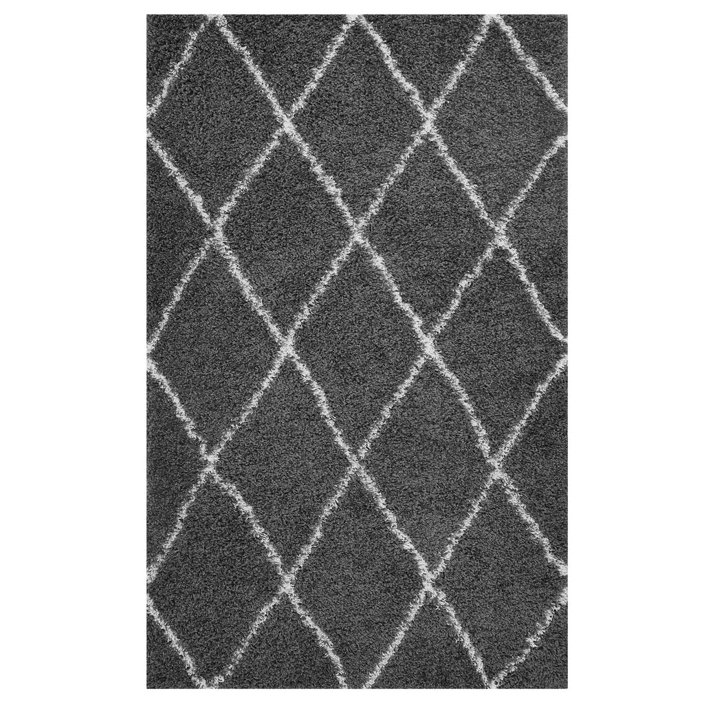 Toryn Diamond Lattice 5x8 Shag Area Rug in Dark Gray and Ivory