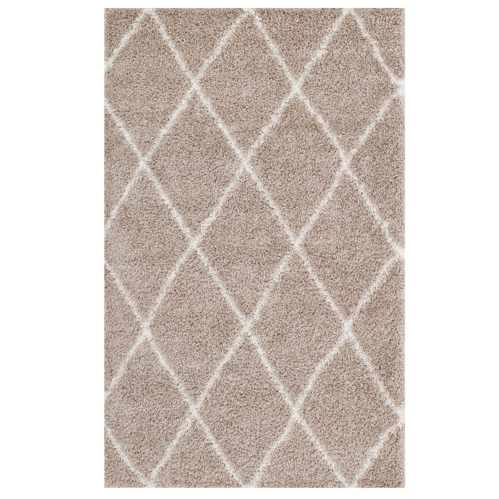 Toryn Diamond Lattice 5x8 Shag Area Rug in Beige and Ivory