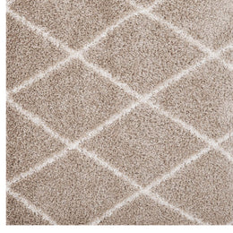 Toryn Diamond Lattice 5x8 Shag Area Rug in Beige and Ivory