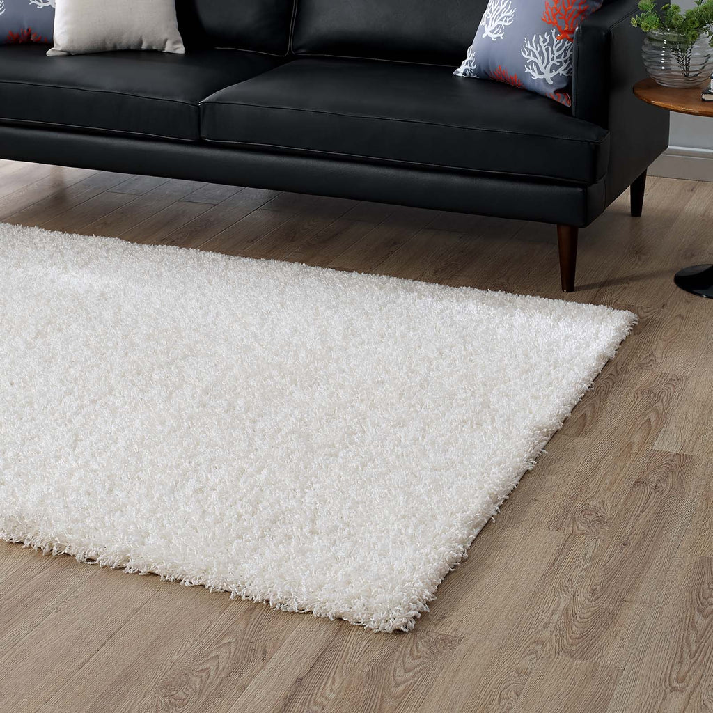 Enyssa Solid 5x8 Shag Area Rug in Ivory White