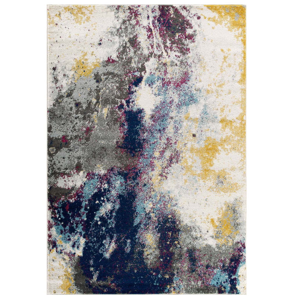 Entourage Adeline Contemporary Modern Abstract 8x10 Area Rug in Blue,Gray,Yellow,Ivory,Pink