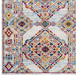 Entourage Khalida Distressed Floral Lattice 8x10 Area Rug in Ivory,Blue,Orange,Yellow,Red