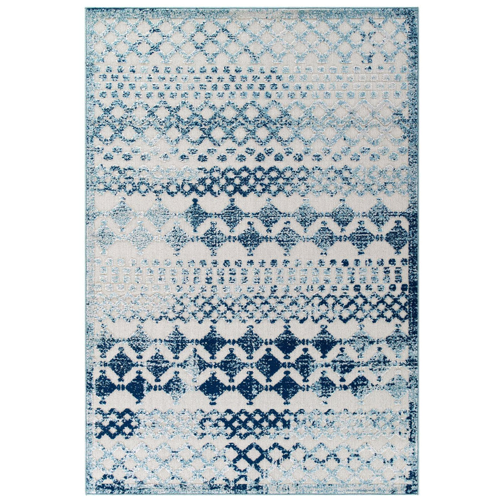 Reflect Giada Abstract Diamond Moroccan Trellis 8x10 Indoor/Outdoor Area Rug in Ivory and Blue