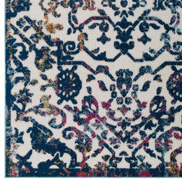 Reflect Primrose Ornate Floral Lattice 8x10 Indoor/Outdoor Area Rug in Ivory,Dark Blue