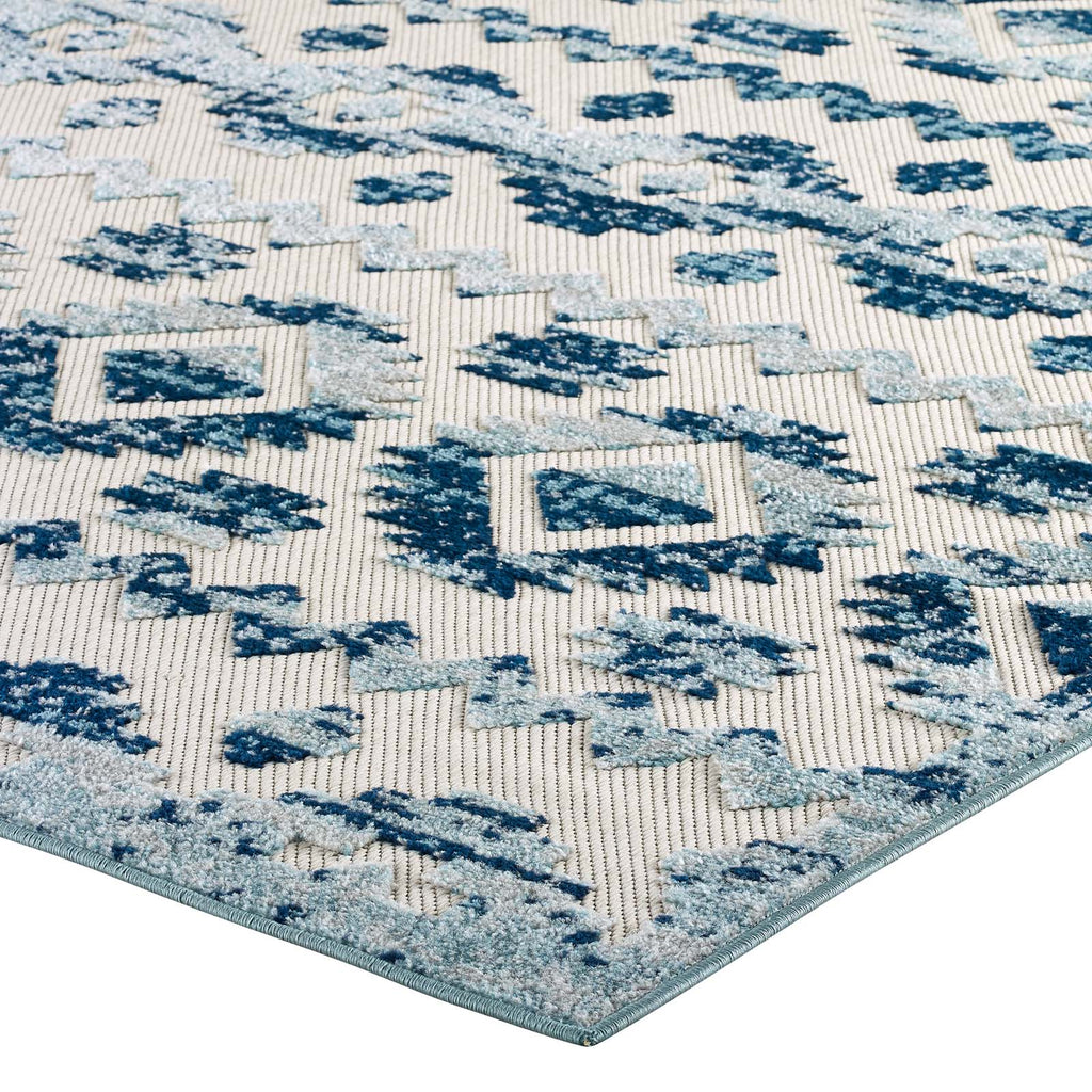 Reflect Takara Abstract Diamond Moroccan Trellis 8x10 Indoor and Outdoor Area Rug in Ivory and Blue