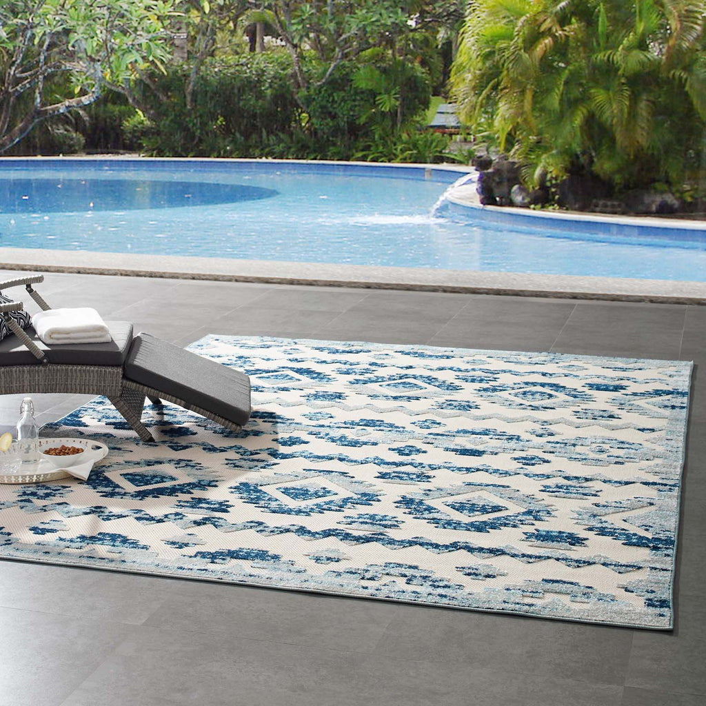 Reflect Takara Abstract Diamond Moroccan Trellis 8x10 Indoor and Outdoor Area Rug in Ivory and Blue