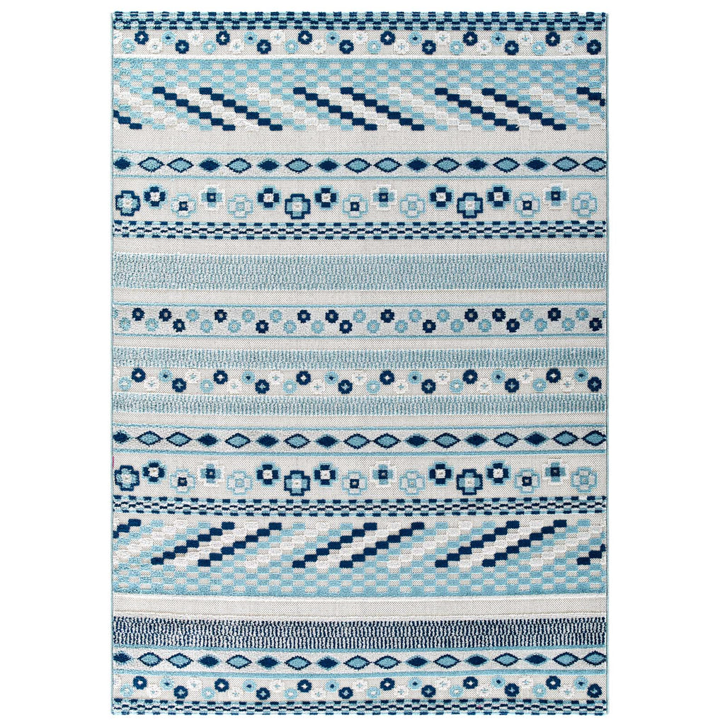 Reflect Cadhla Vintage Abstract Geometric Lattice 5x8 Indoor and Outdoor Area Rug in Ivory and Blue