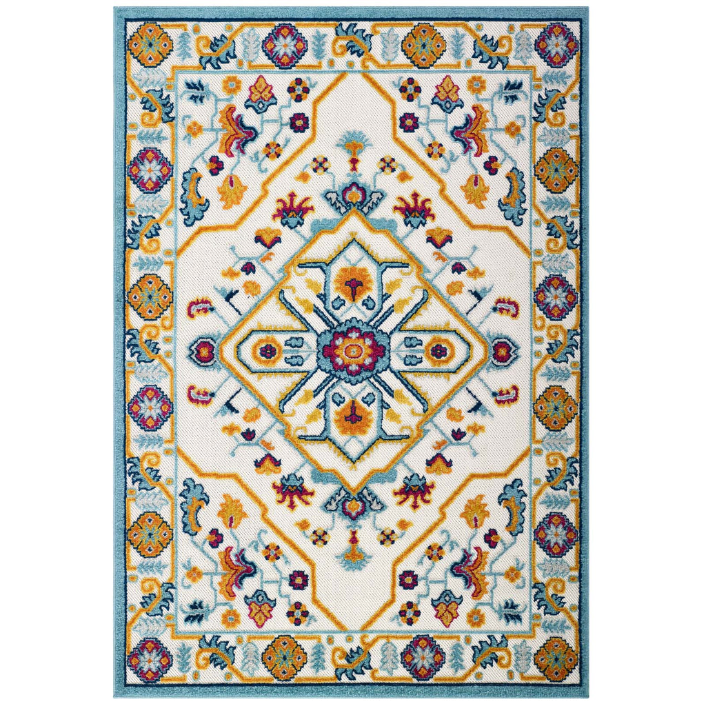 Reflect Freesia Distressed Floral Persian Medallion 5x8 Indoor and Outdoor Area Rug