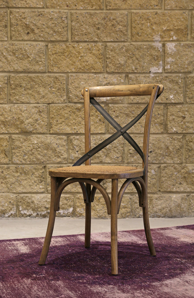 Cross Back Chair w/ Rattan Seat - Natural Rustic - Set of 2