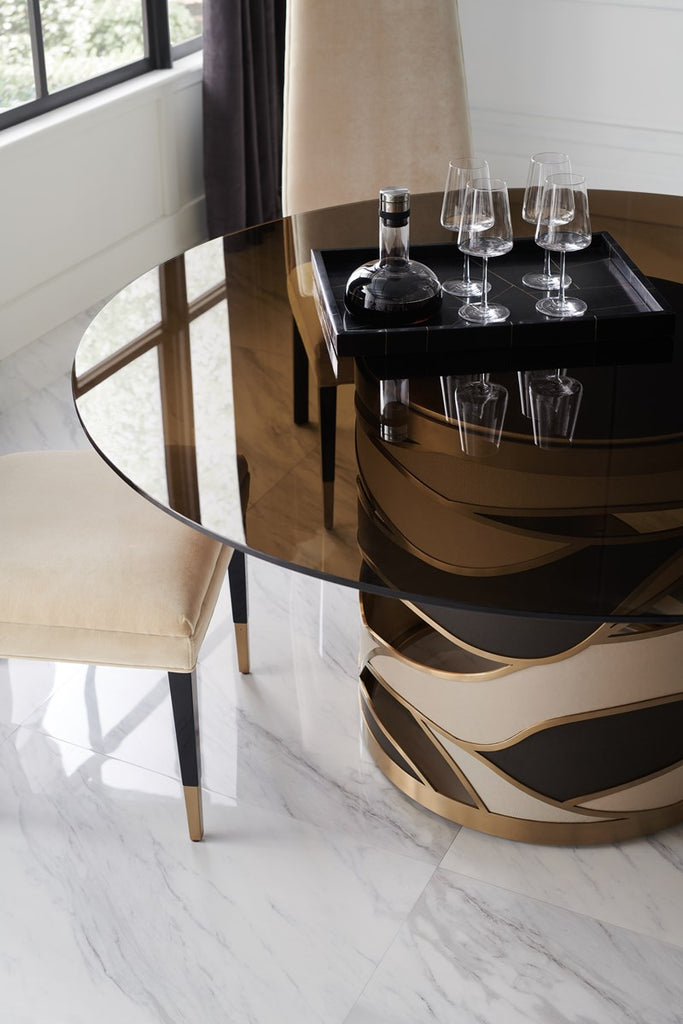 The Masters Dining Side Chair - Chocolate Truffle, Brushed Gold