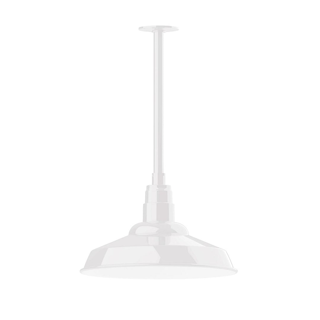 16" Warehouse Shade, Stem Mount Pendant With Canopy, White - STB184-44-T36