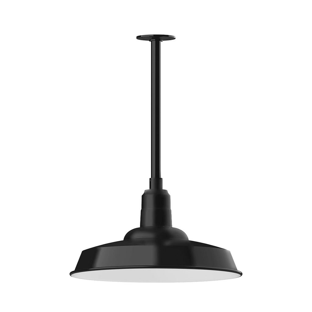 18" Warehouse Shade, Stem Mount Pendant With Canopy, Black - STB185-41-T36