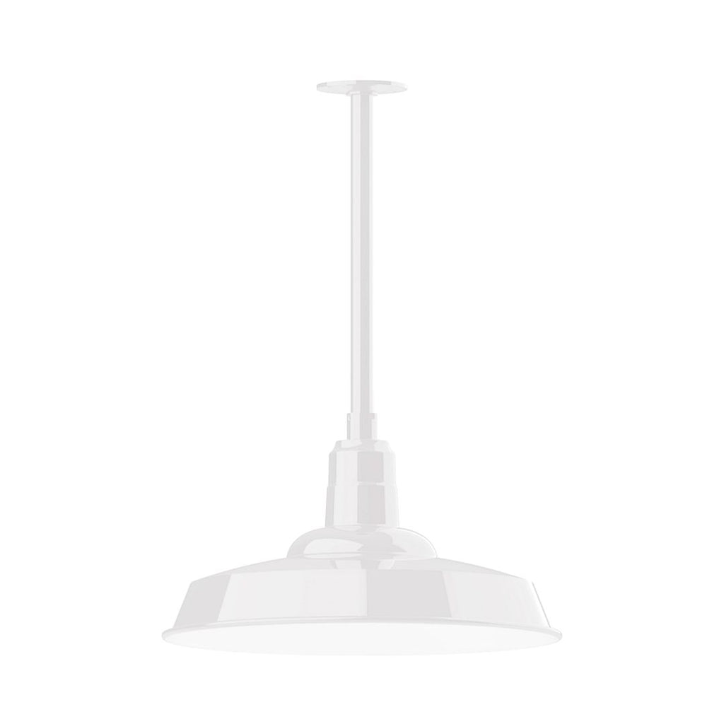 18" Warehouse Shade, Stem Mount Pendant With Canopy, White - STB185-44-T36
