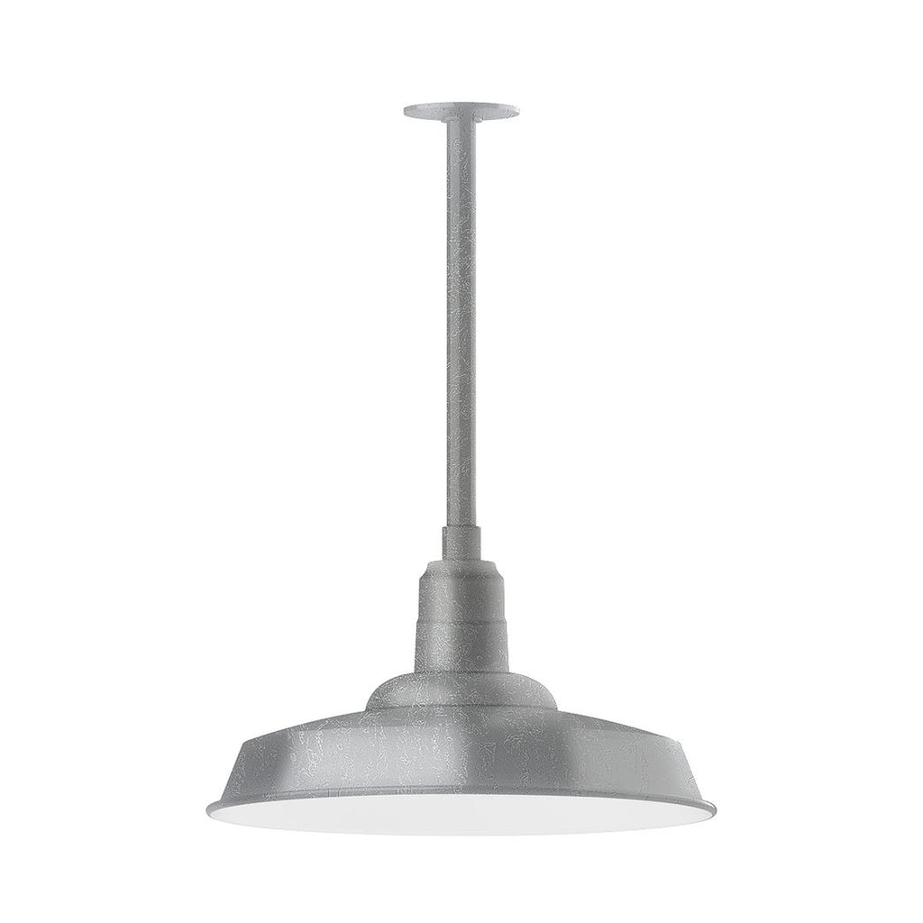 18" Warehouse Shade, Stem Mount Pendant With Canopy, Painted Galvanized - STB185-49-T36