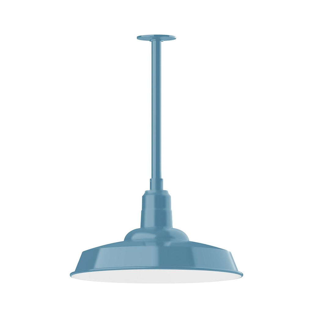 18" Warehouse Shade, Stem Mount Pendant With Canopy, Light Blue - STB185-54