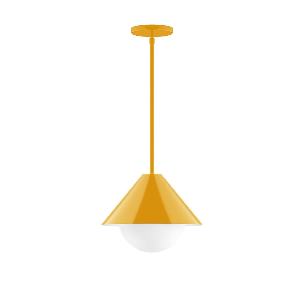 12" Axis Cone Stem Hung Pendant With 6 Inch White Opal Glass Globe, Bright Yellow - STG422-G15-21