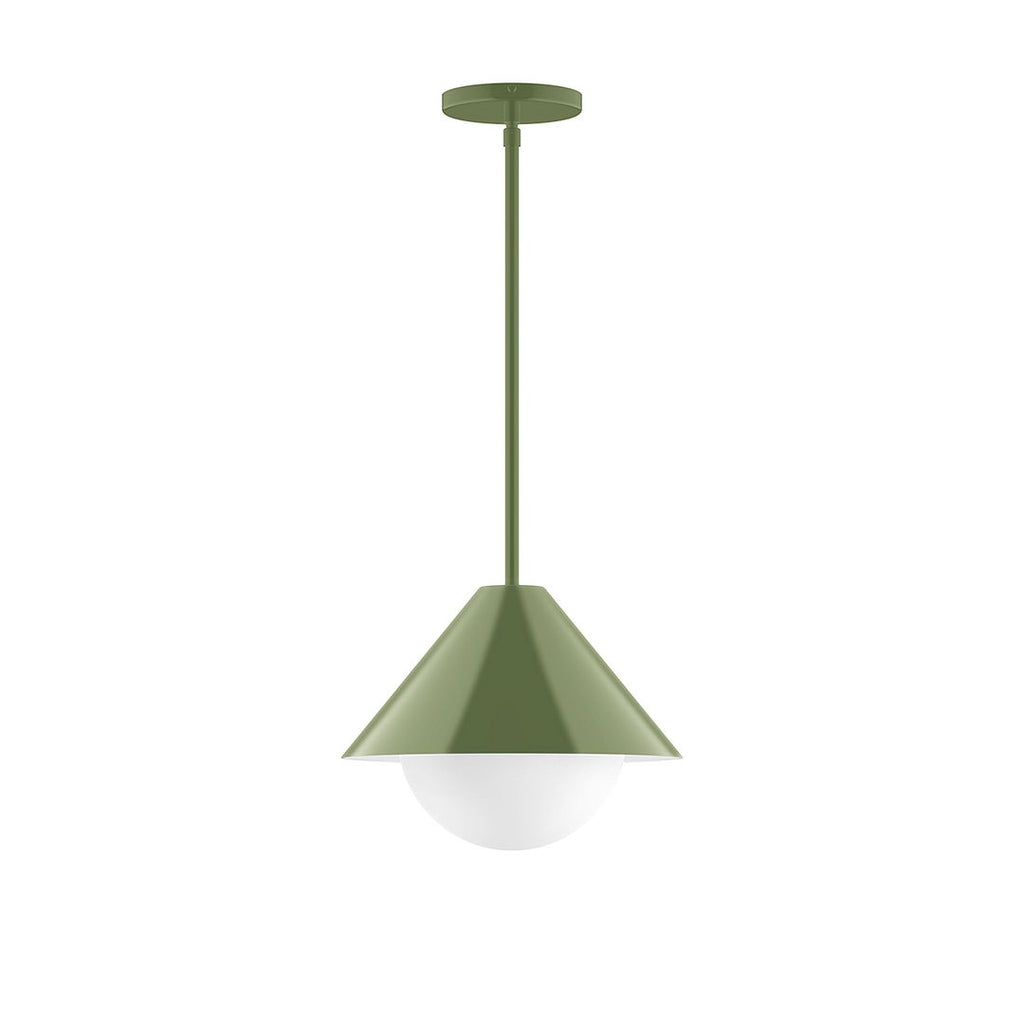 12" Axis Cone Stem Hung Pendant With 6 Inch White Opal Glass Globe, Fern Green - STG422-G15-22