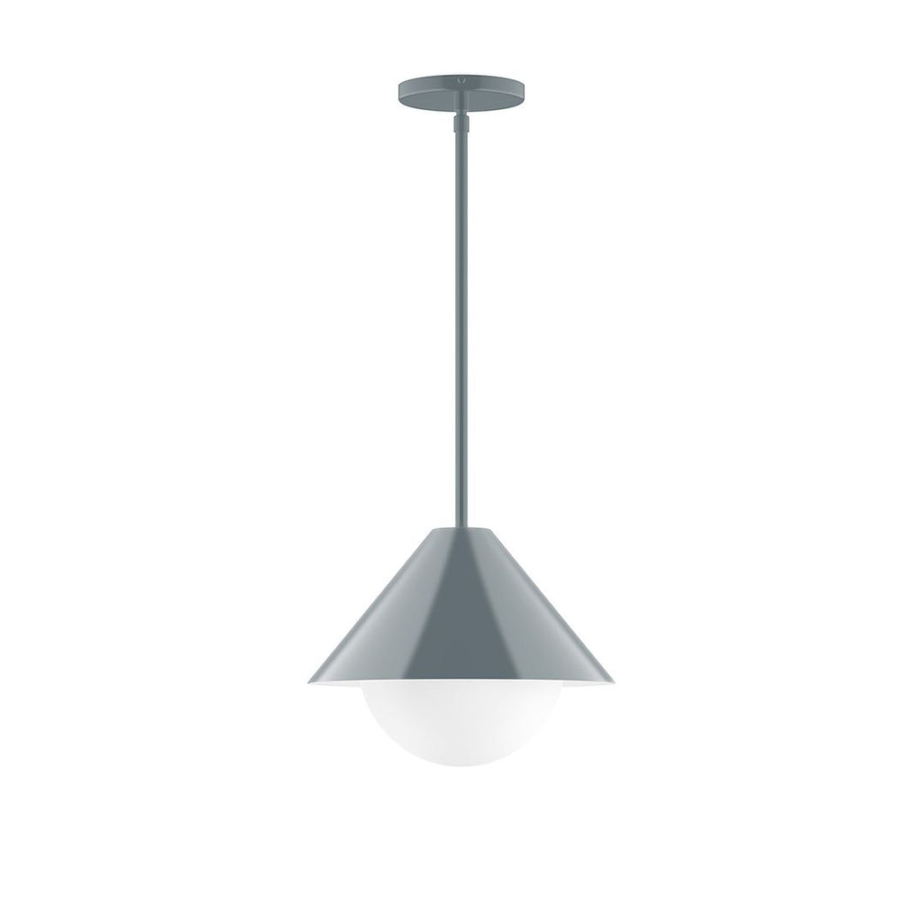 12" Axis Cone Stem Hung Pendant With 6 Inch White Opal Glass Globe, Slate Gray - STG422-G15-40