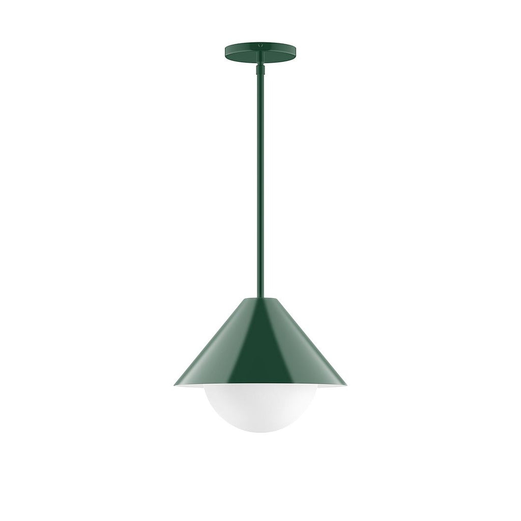 12" Axis Cone Stem Hung Pendant With 6 Inch White Opal Glass Globe, Forest Green - STG422-G15-42