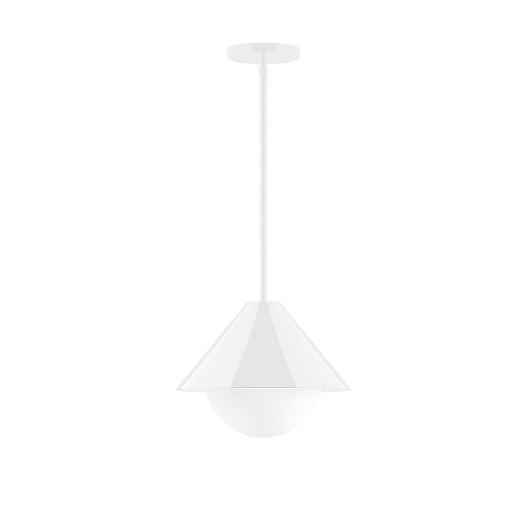 12" Axis Cone Stem Hung Pendant With 6 Inch White Opal Glass Globe, White - STG422-G15-44