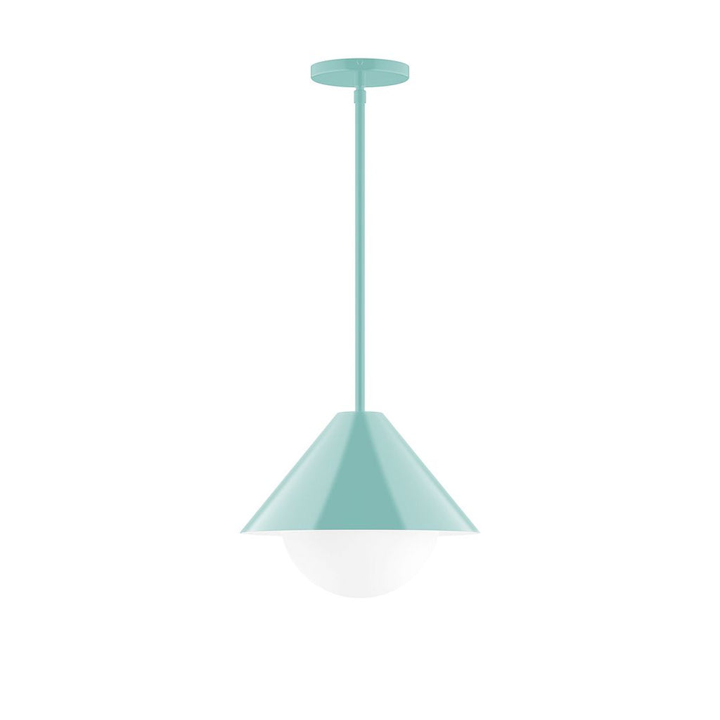 12" Axis Cone Stem Hung Pendant With 6 Inch White Opal Glass Globe, Sea Green - STG422-G15-48