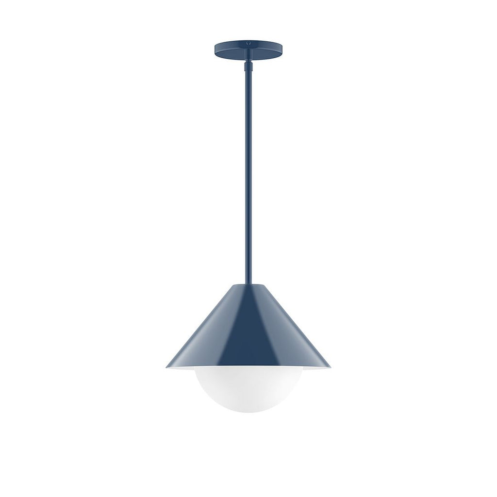 12" Axis Cone Stem Hung Pendant With 6 Inch White Opal Glass Globe, Navy - STG422-G15-50