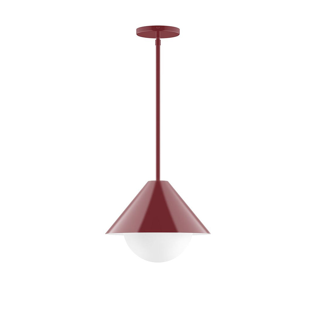 12" Axis Cone Stem Hung Pendant With 6 Inch White Opal Glass Globe, Barn Red - STG422-G15-55