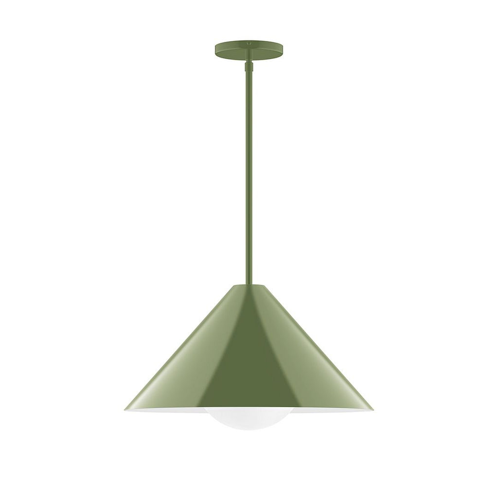 18" Axis Cone Stem Hung Pendant With 6 Inch White Opal Glass Globe, Fern Green - STG423-G15-22