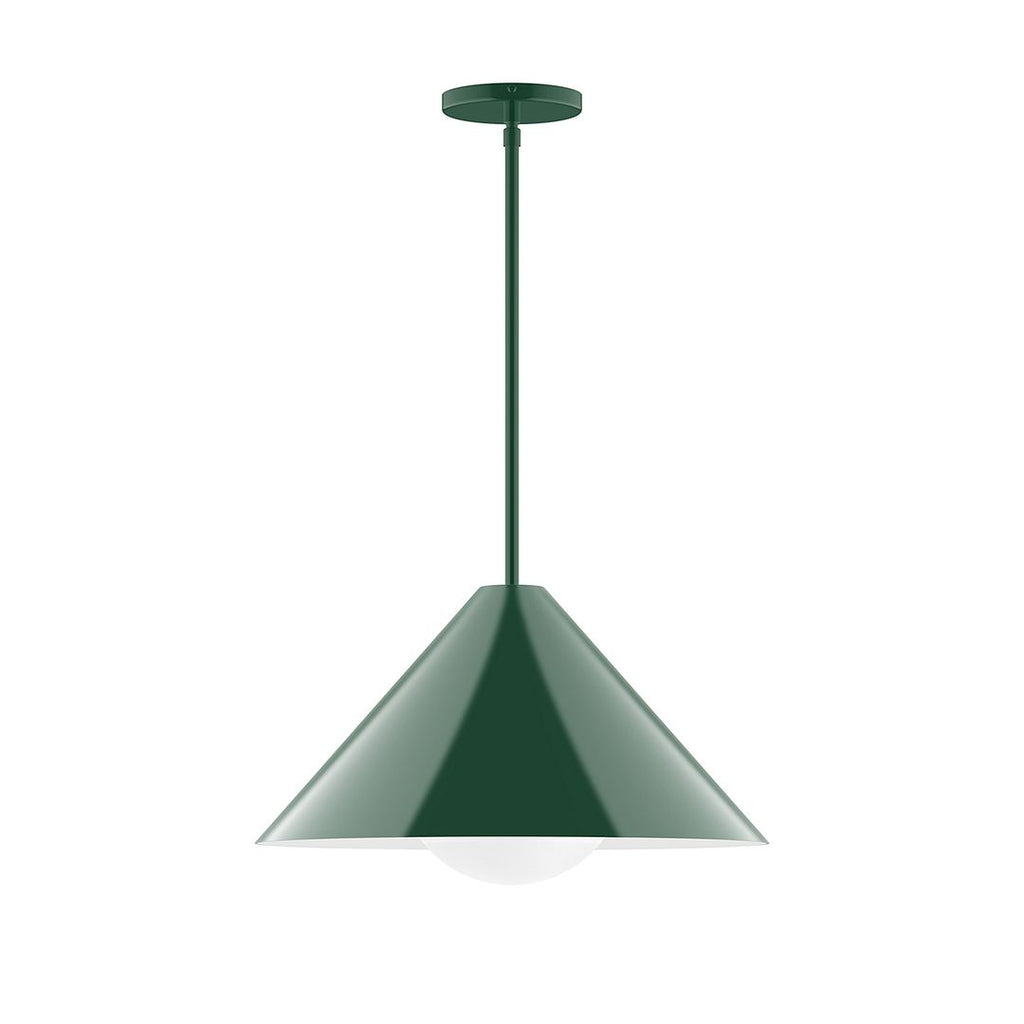 18" Axis Cone Stem Hung Pendant With 6 Inch White Opal Glass Globe, Forest Green - STG423-G15-42