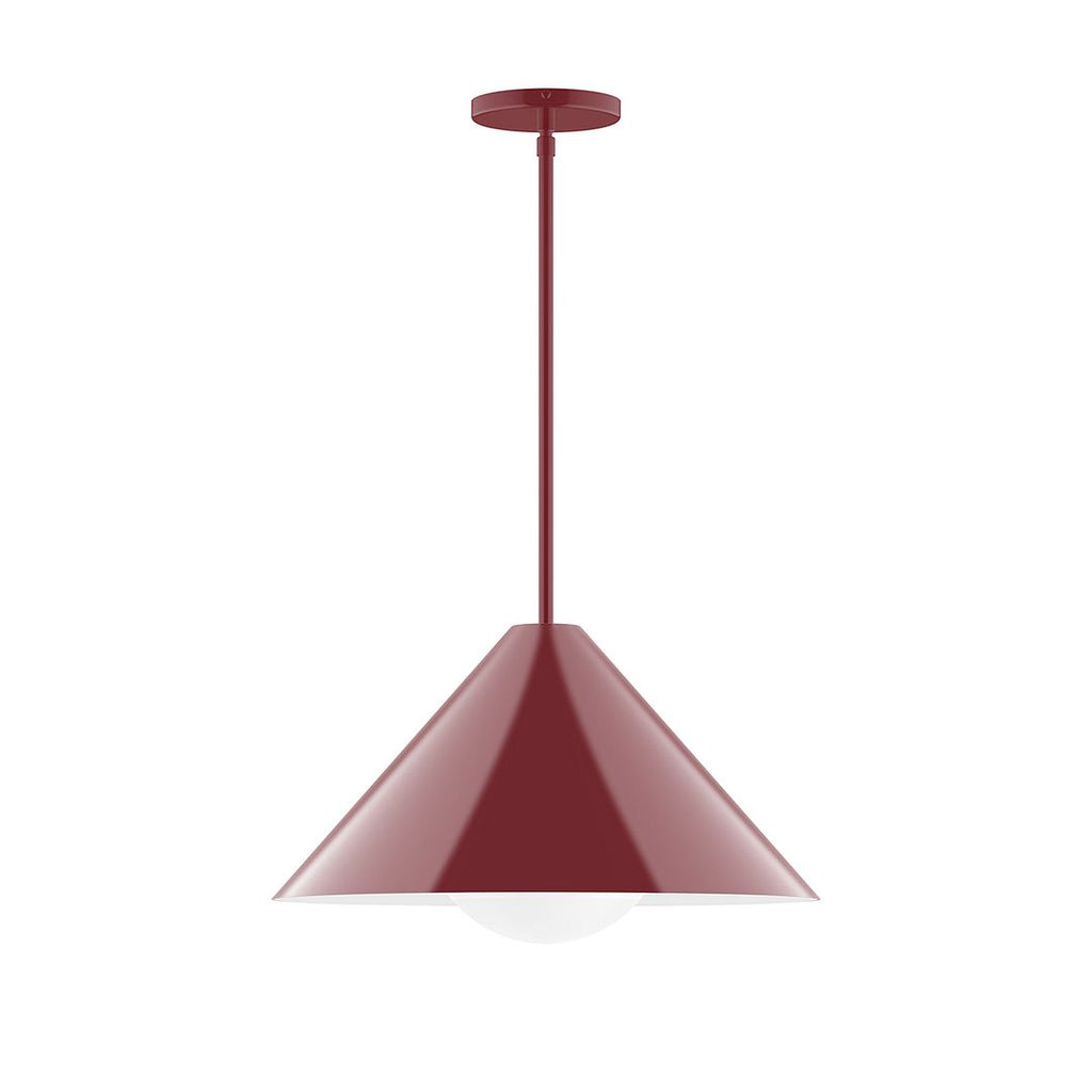 18" Axis Cone Stem Hung Pendant With 6 Inch White Opal Glass Globe, Barn Red - STG423-G15-55