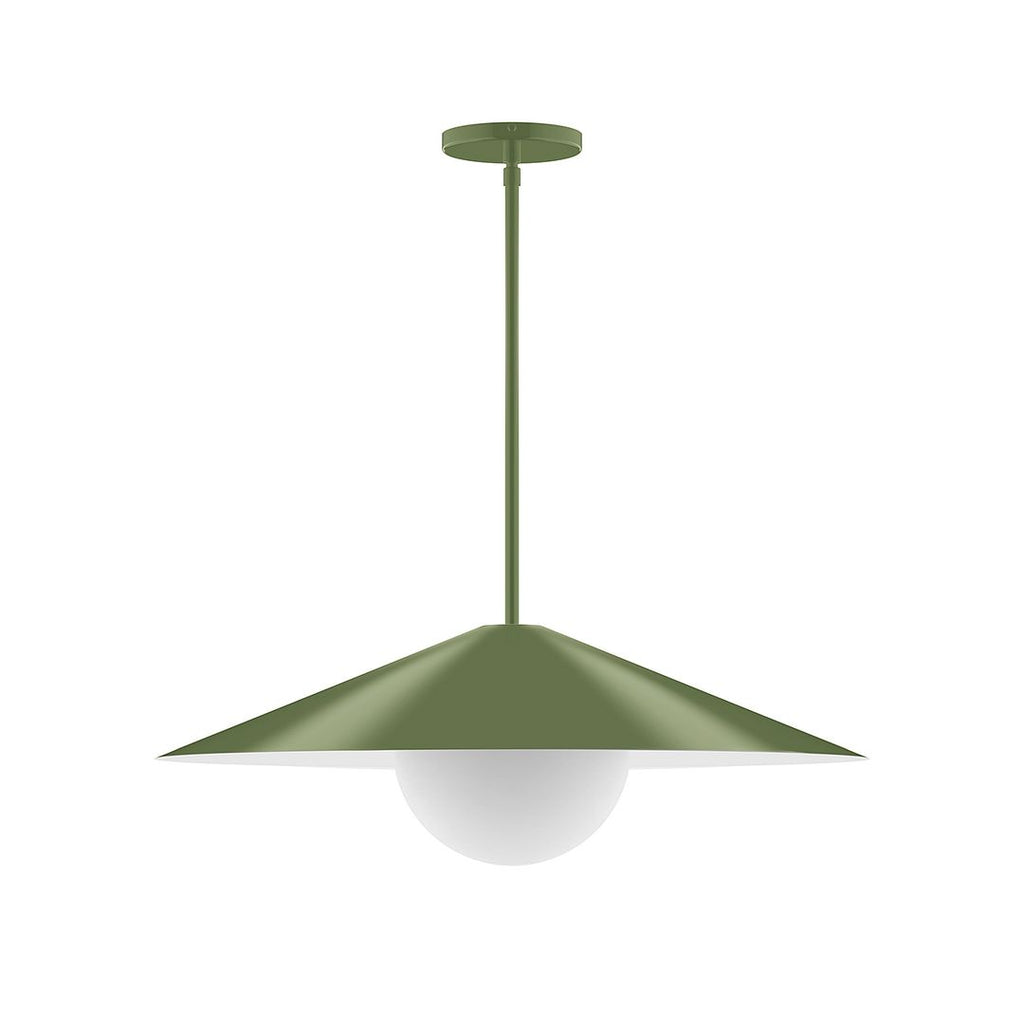 24" Axis Shallow Cone Stem Hung Pendant With 6 Inch White Opal Glass Globe, Fern Green - STG429-G15-22