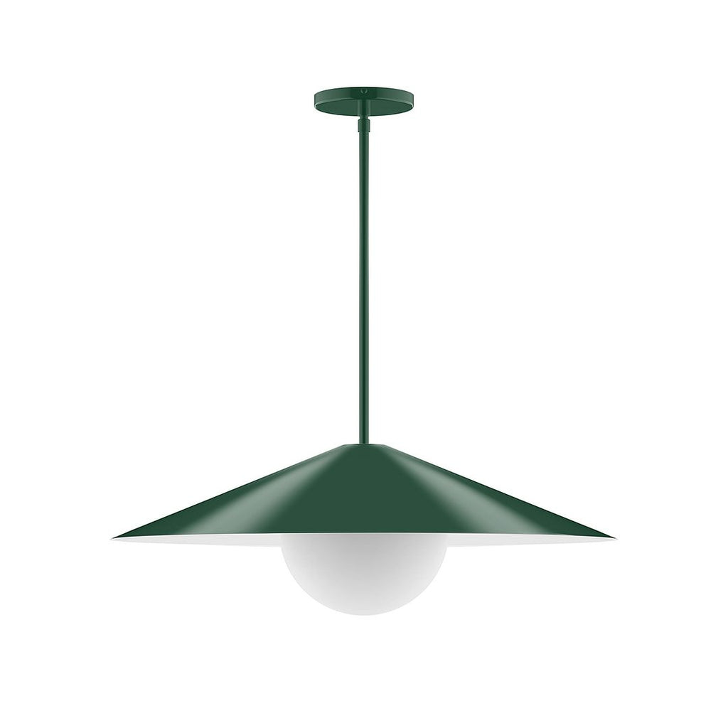 24" Axis Shallow Cone Stem Hung Pendant With 6 Inch White Opal Glass Globe, Forest Green - STG429-G15-42