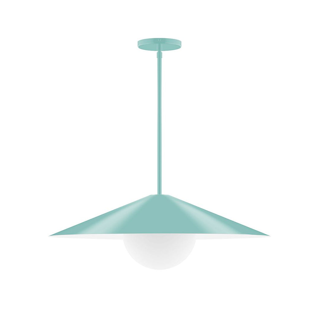 24" Axis Shallow Cone Stem Hung Pendant With 6 Inch White Opal Glass Globe, Sea Green - STG429-G15-48