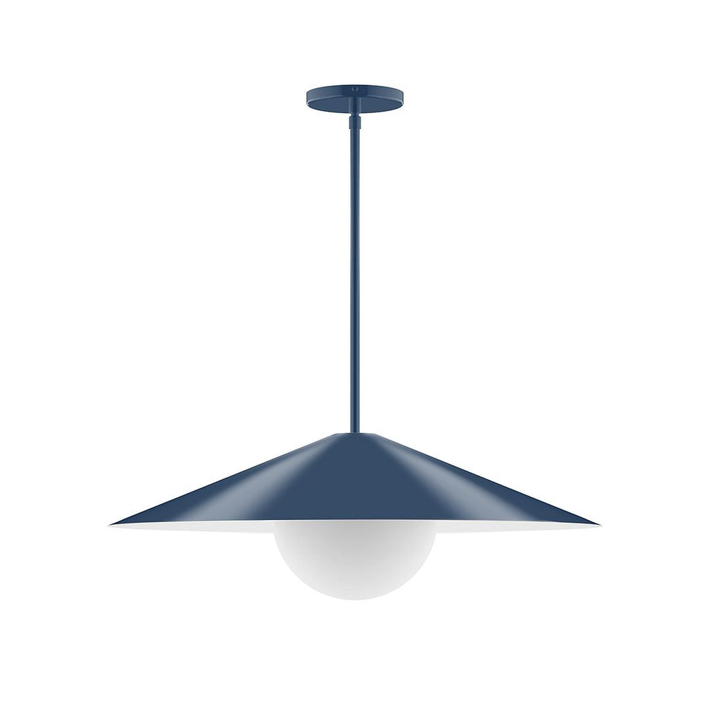 24" Axis Shallow Cone Stem Hung Pendant With 6 Inch White Opal Glass Globe, Navy - STG429-G15-50